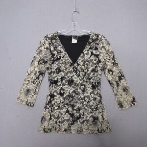 Vintage Wrapper Top Small Black Gold Metallic Floral Lace y2k Fairy Grunge USA